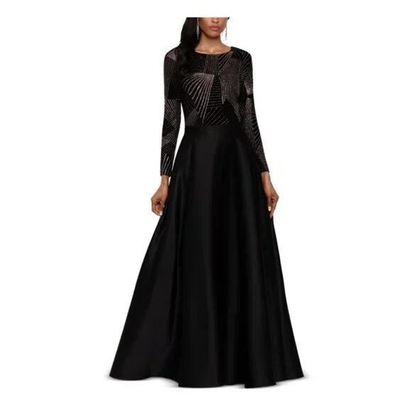 Betsy & Adam Size P2 Black and Gold Wedding Party Dress - Picture 7 of 12